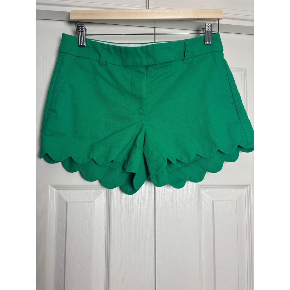 J.Crew Factory Scalloped Hem Linen Cotton Blend Shorts Kelly Green Size 4